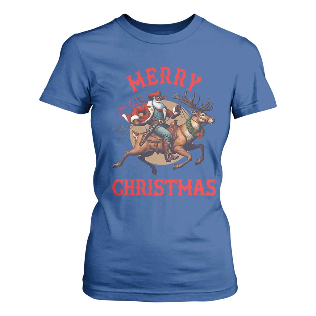 Black Santa Claus T Shirt For Women African American Cowboy Christmas TS14 Royal Blue Print Your Wear