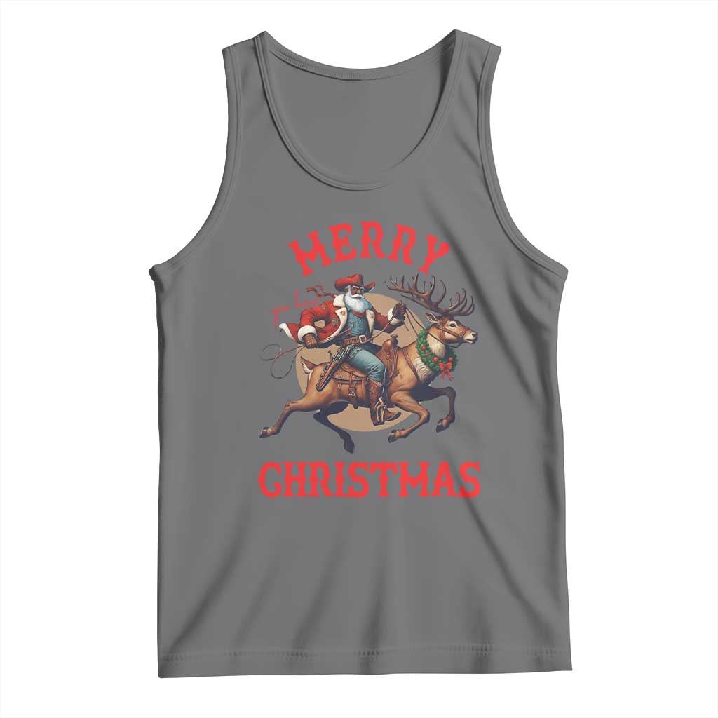 Black Santa Claus Tank Top African American Cowboy Christmas TS14 Black Heather Print Your Wear