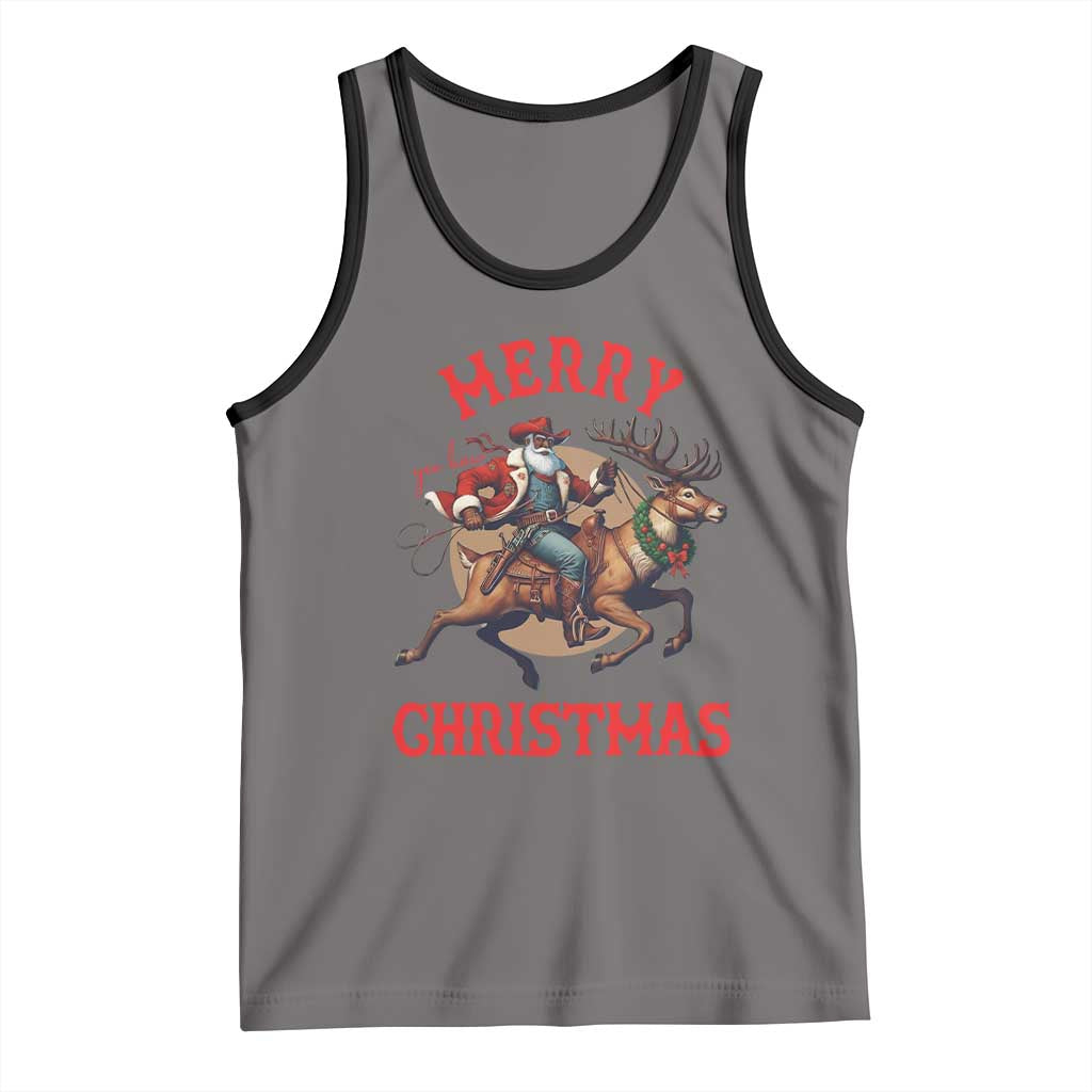 Black Santa Claus Tank Top African American Cowboy Christmas TS14 Deep Heather Black Print Your Wear