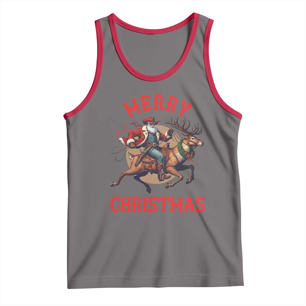 Black Santa Claus Tank Top African American Cowboy Christmas TS14 Deep Heather Red Print Your Wear