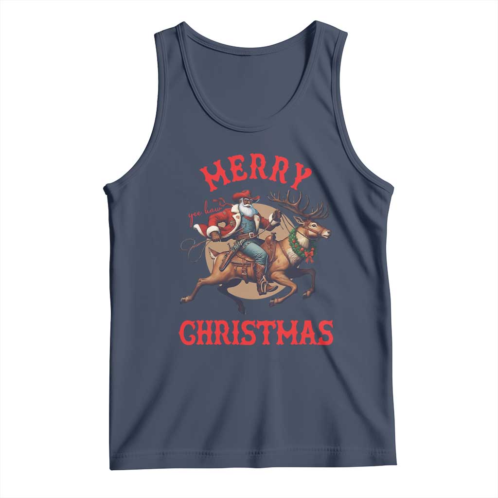 Black Santa Claus Tank Top African American Cowboy Christmas TS14 Navy Print Your Wear
