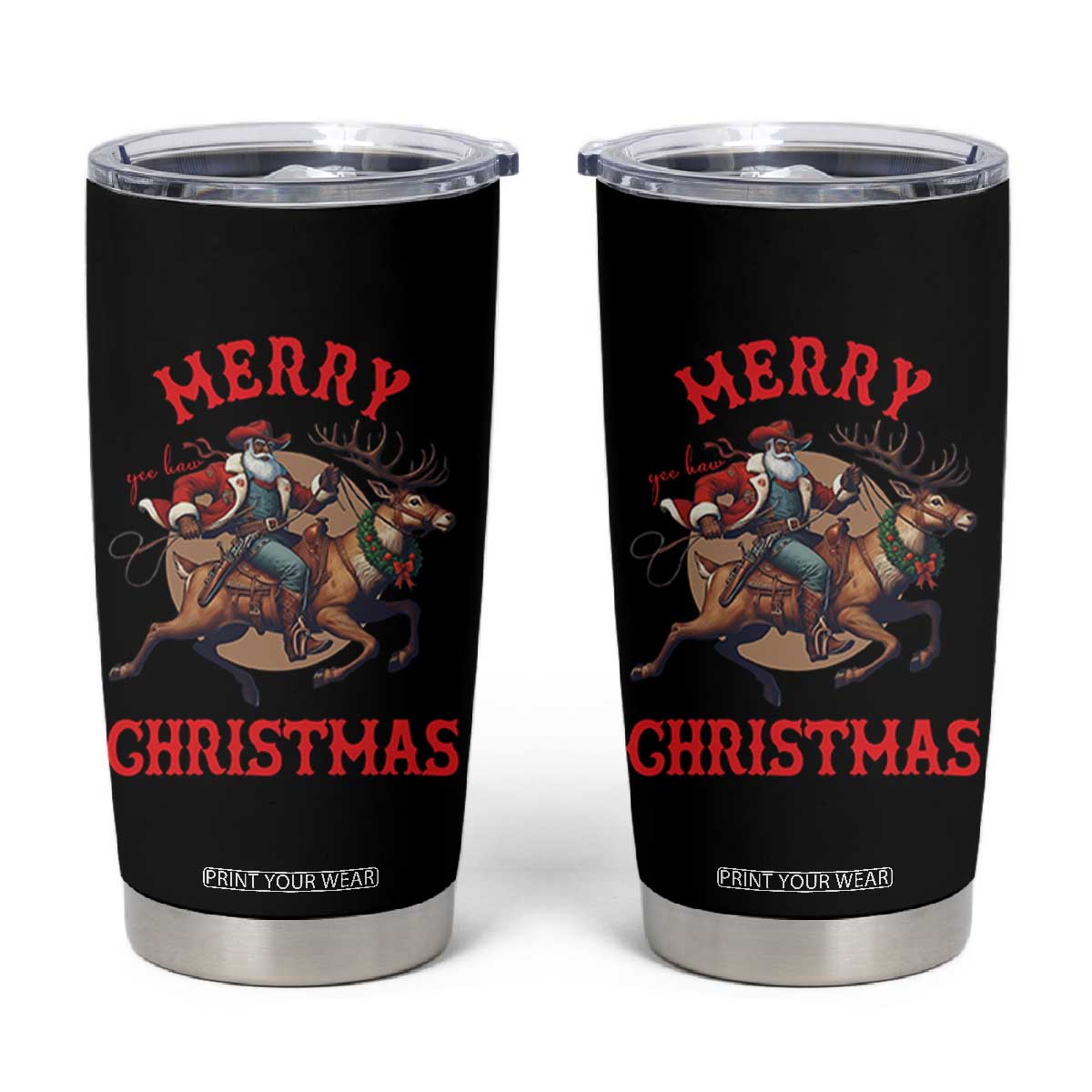 Black Santa Claus Tumbler Cup African American Cowboy Christmas - Print Your Wear