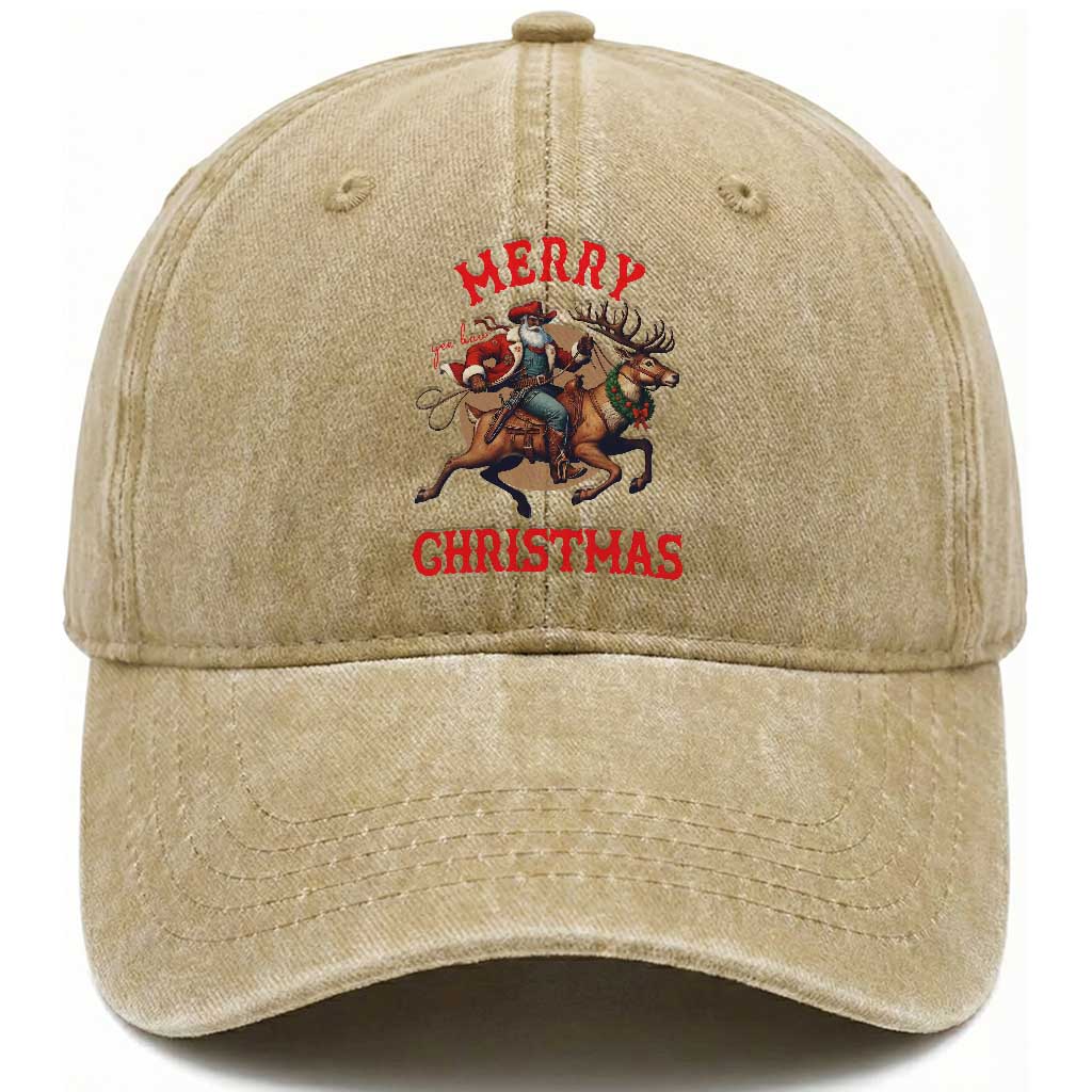 Black Santa Claus Washed Cotton Baseball Cap African American Cowboy Christmas TS14 Washed Cap Universal Fit Khaki Print Your Wear