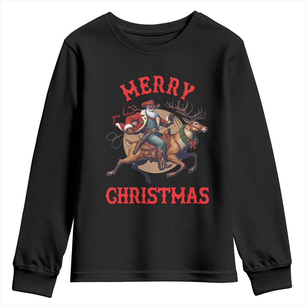Black Santa Claus Youth Sweatshirt African American Cowboy Christmas - Print Your Wear