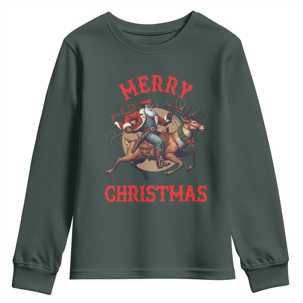 Black Santa Claus Youth Sweatshirt African American Cowboy Christmas - Print Your Wear