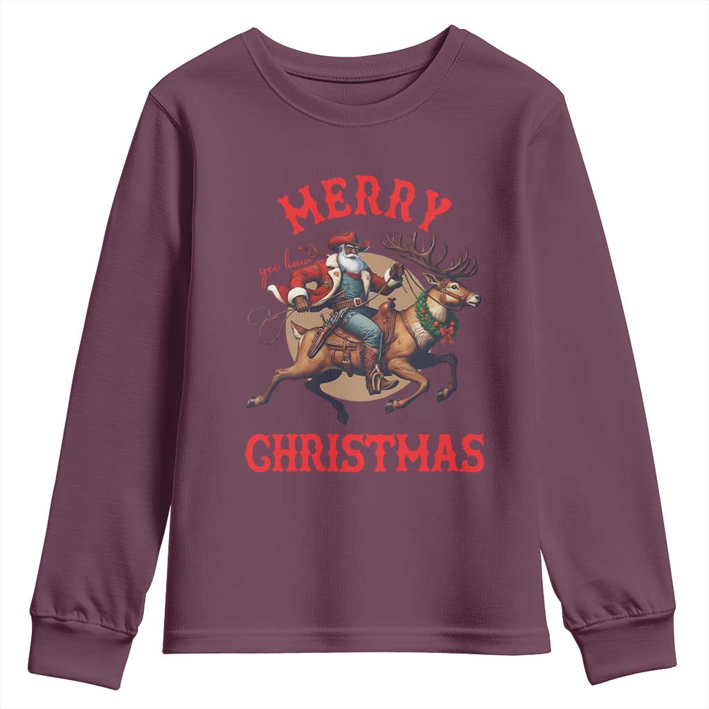 Black Santa Claus Youth Sweatshirt African American Cowboy Christmas - Print Your Wear