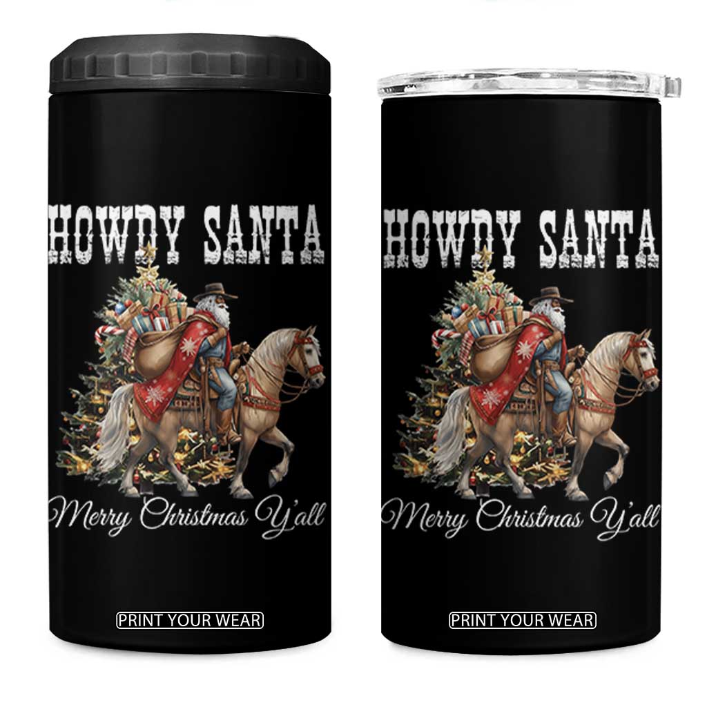 Black Santa Christmas 4 in 1 Can Cooler Tumbler African American Western Cowboy - Print Your Wear