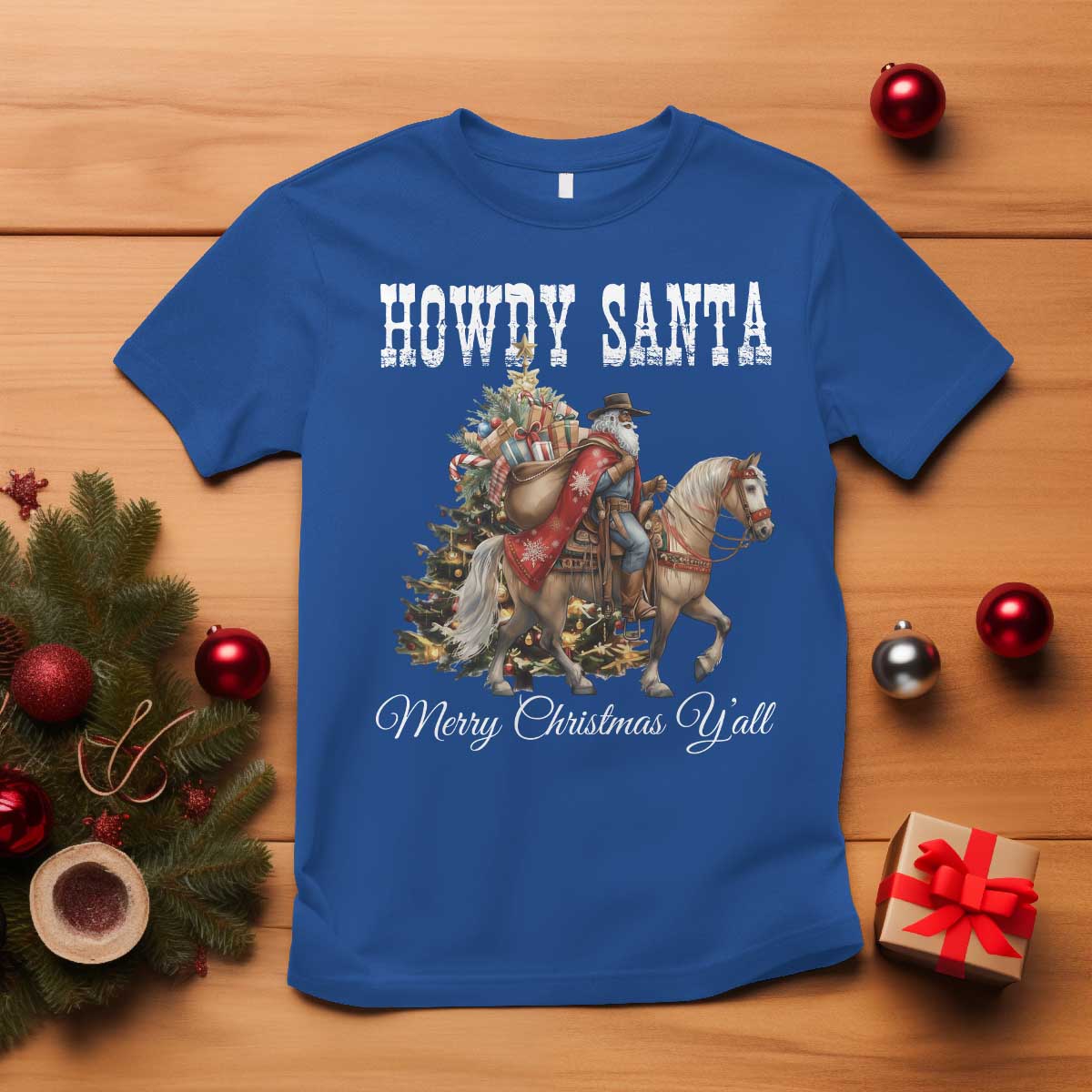 Black Santa Christmas T Shirt African American Western Cowboy TS14 Royal Blue Print Your Wear