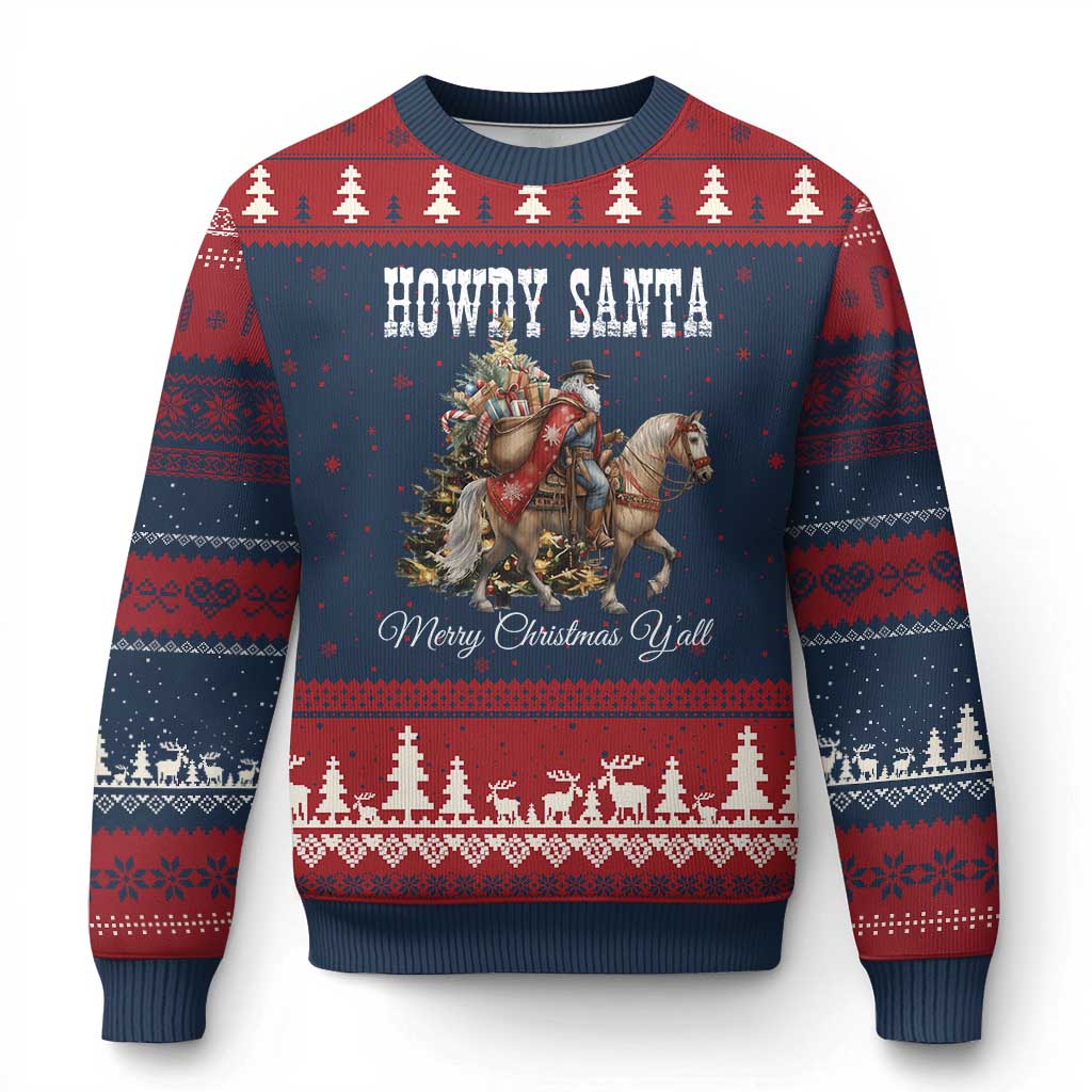 Black Santa Xmas Ugly Christmas Sweater African American Western Cowboy - Print Your Wear