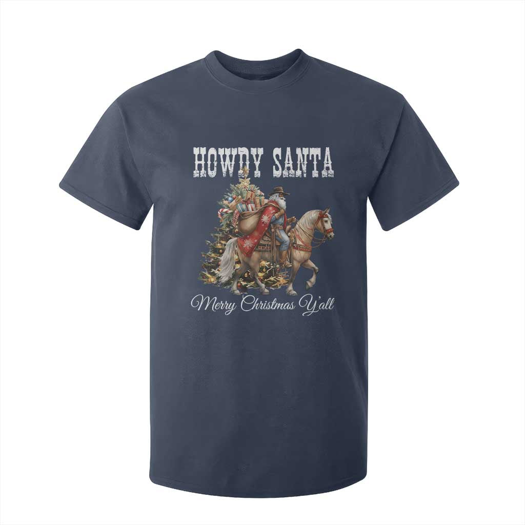 Black Santa Christmas T Shirt For Kid African American Western Cowboy - Print Your Wear