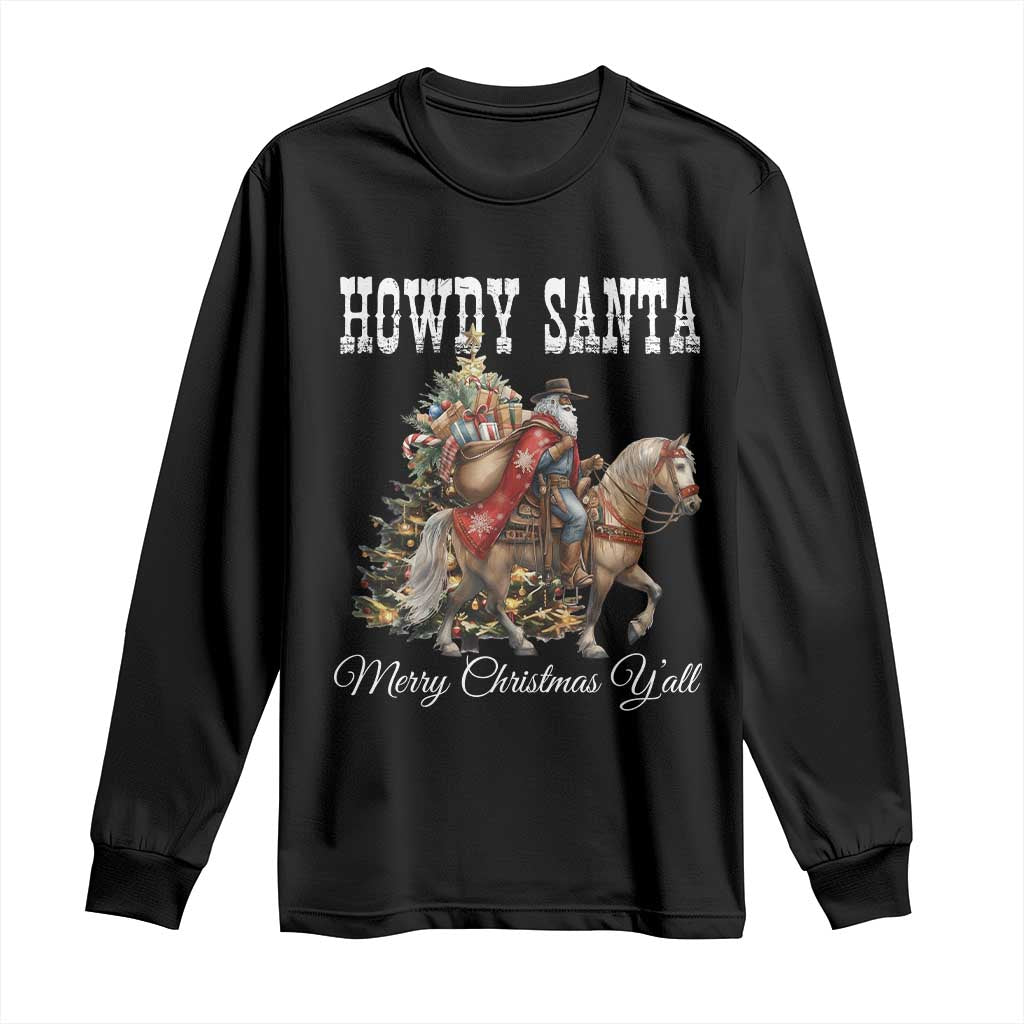 Black Santa Christmas Long Sleeve Shirt African American Western Cowboy - Print Your Wear