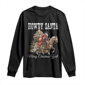 Black Santa Christmas Long Sleeve Shirt African American Western Cowboy - Print Your Wear