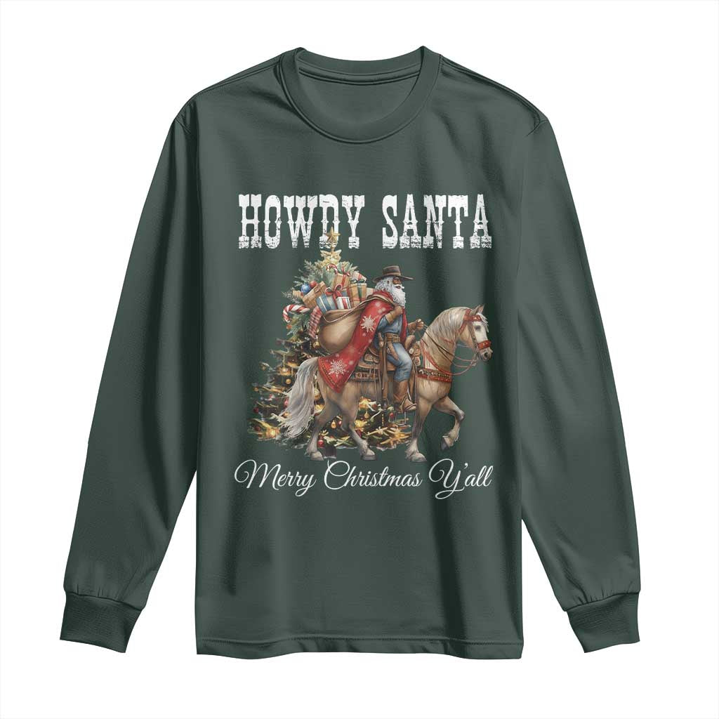 Black Santa Christmas Long Sleeve Shirt African American Western Cowboy - Print Your Wear