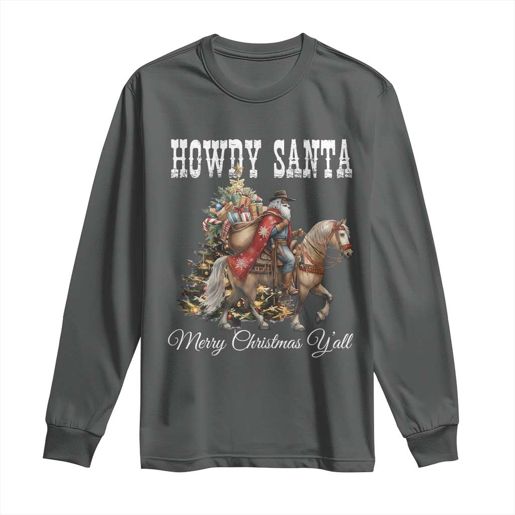 Black Santa Christmas Long Sleeve Shirt African American Western Cowboy - Print Your Wear