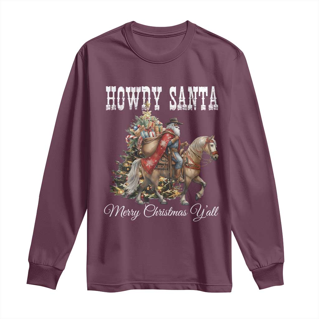 Black Santa Christmas Long Sleeve Shirt African American Western Cowboy - Print Your Wear