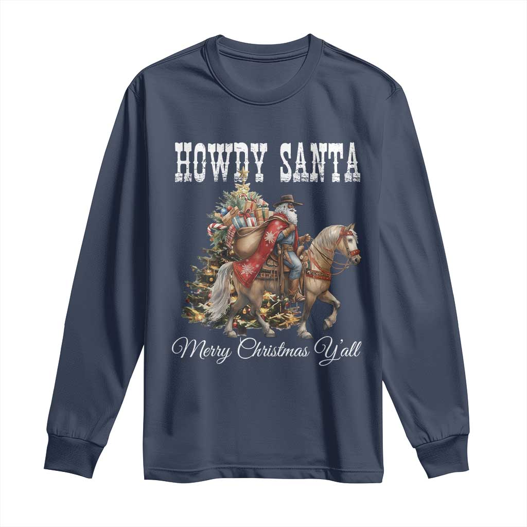 Black Santa Christmas Long Sleeve Shirt African American Western Cowboy - Print Your Wear