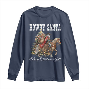 Black Santa Christmas Long Sleeve Shirt African American Western Cowboy - Print Your Wear