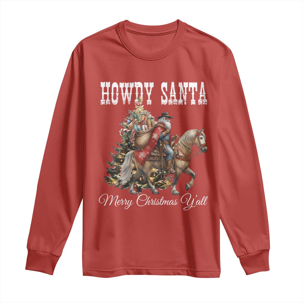 Black Santa Christmas Long Sleeve Shirt African American Western Cowboy - Print Your Wear
