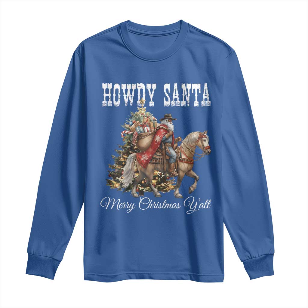 Black Santa Christmas Long Sleeve Shirt African American Western Cowboy - Print Your Wear