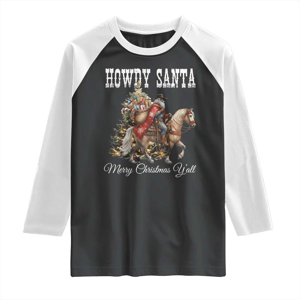 Black Santa Christmas Raglan Shirt African American Western Cowboy TS14 Black White Print Your Wear