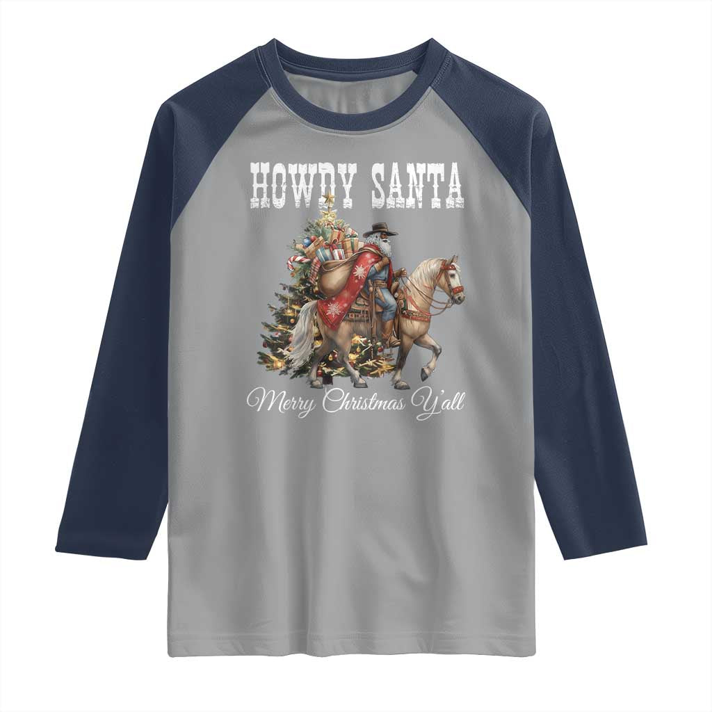 Black Santa Christmas Raglan Shirt African American Western Cowboy TS14 Sport Gray Navy Print Your Wear