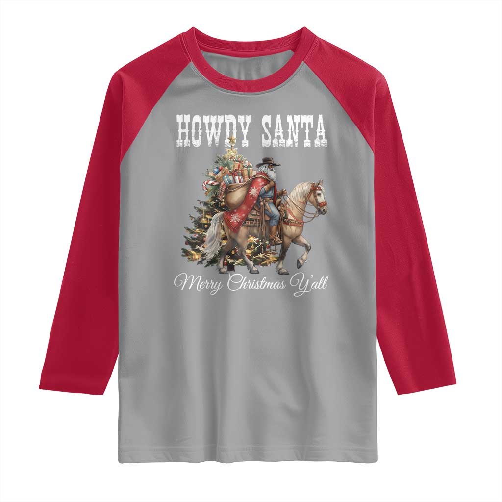 Black Santa Christmas Raglan Shirt African American Western Cowboy TS14 Sport Gray Red Print Your Wear
