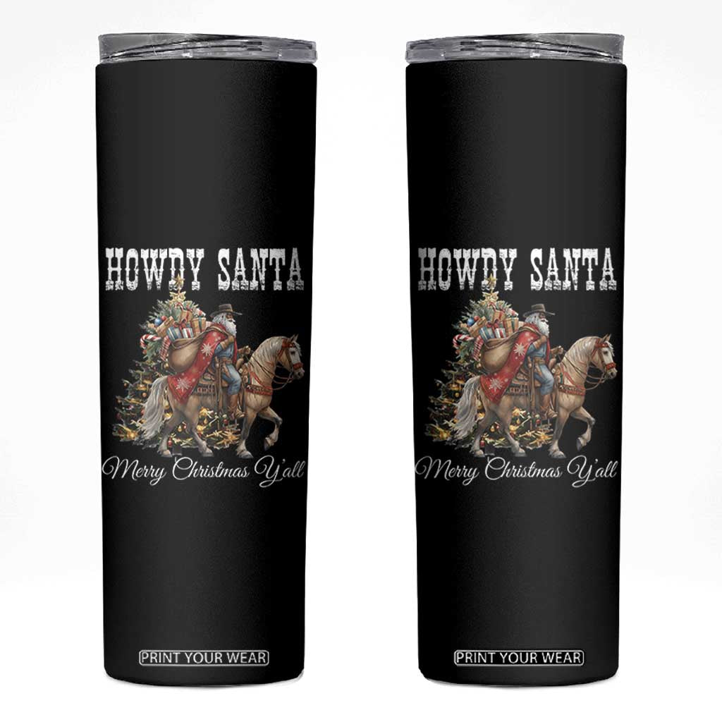 Black Santa Christmas Skinny Tumbler African American Western Cowboy - Print Your Wear