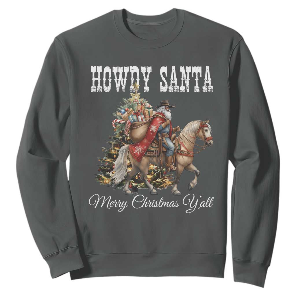 Black Santa Christmas Sweatshirt African American Western Cowboy - Print Your Wear
