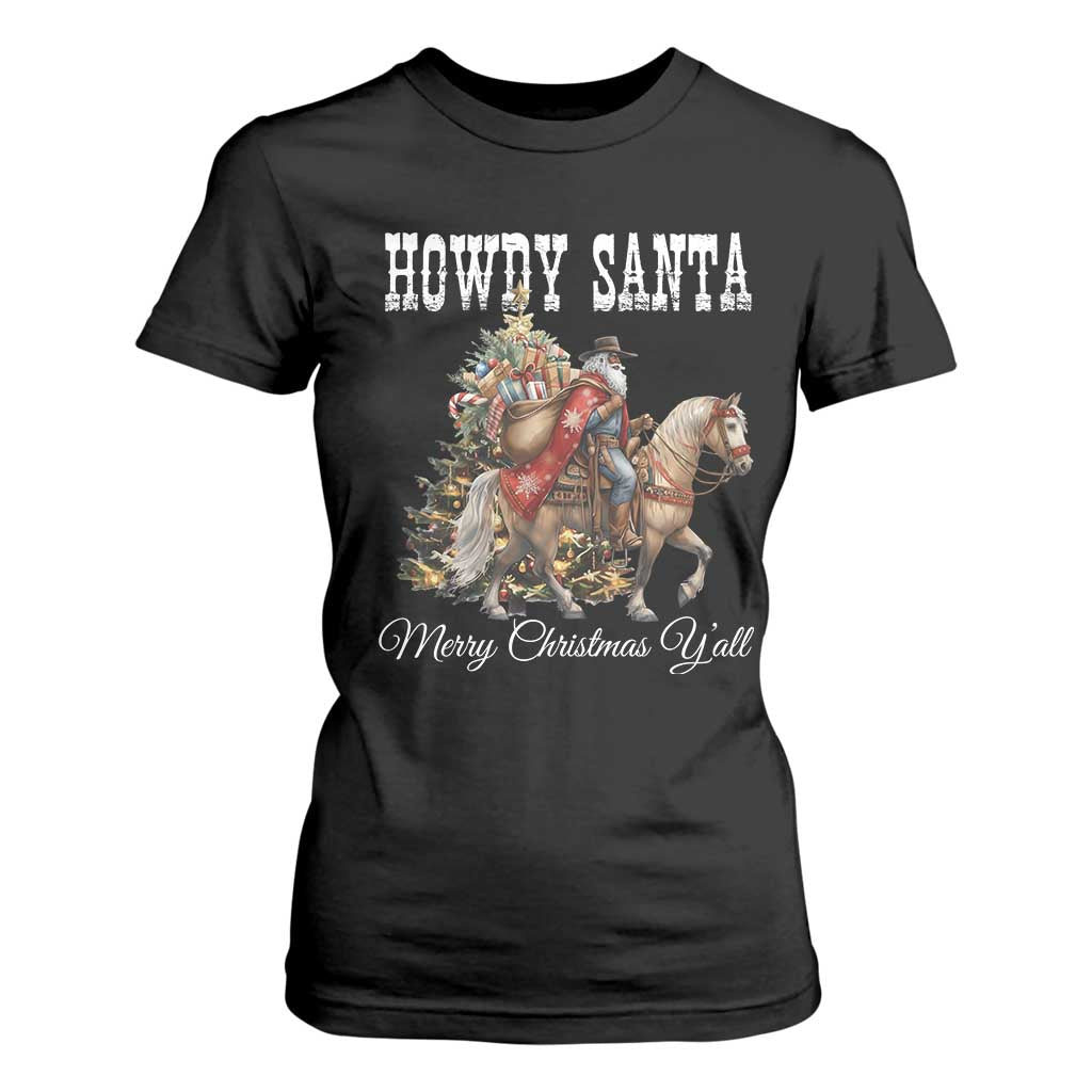 Black Santa Christmas T Shirt For Women African American Western Cowboy - Print Your Wear