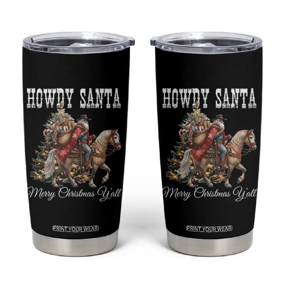 Black Santa Christmas Tumbler Cup African American Western Cowboy - Print Your Wear