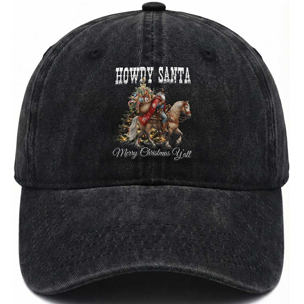 Black Santa Christmas Washed Cotton Baseball Cap African American Western Cowboy TS14 Washed Cap Universal Fit Black Print Your Wear