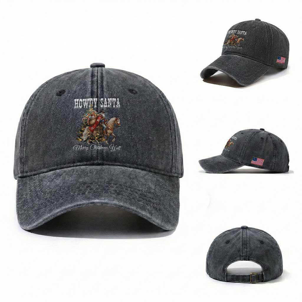 Black Santa Christmas Washed Cotton Baseball Cap African American Western Cowboy TS14 Washed Cap Universal Fit Dark Gray Print Your Wear
