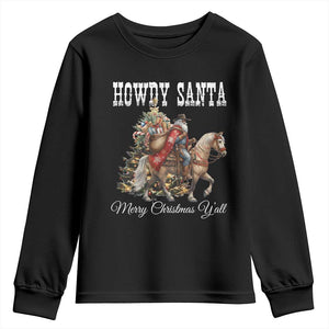 Black Santa Christmas Youth Sweatshirt African American Western Cowboy - Print Your Wear