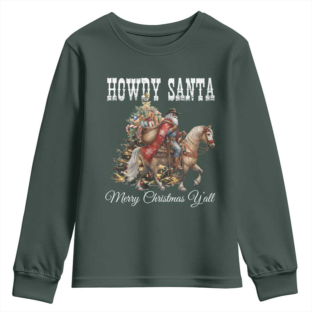Black Santa Christmas Youth Sweatshirt African American Western Cowboy - Print Your Wear