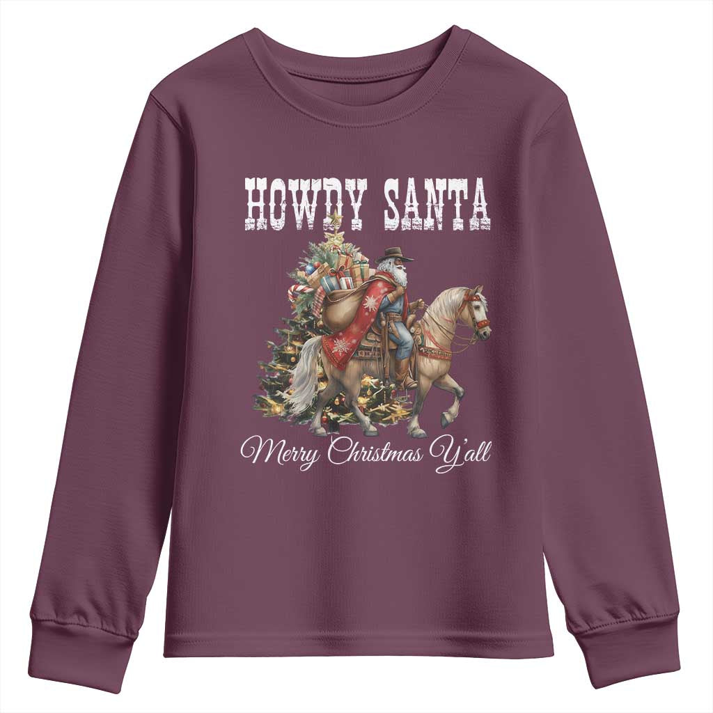 Black Santa Christmas Youth Sweatshirt African American Western Cowboy - Print Your Wear