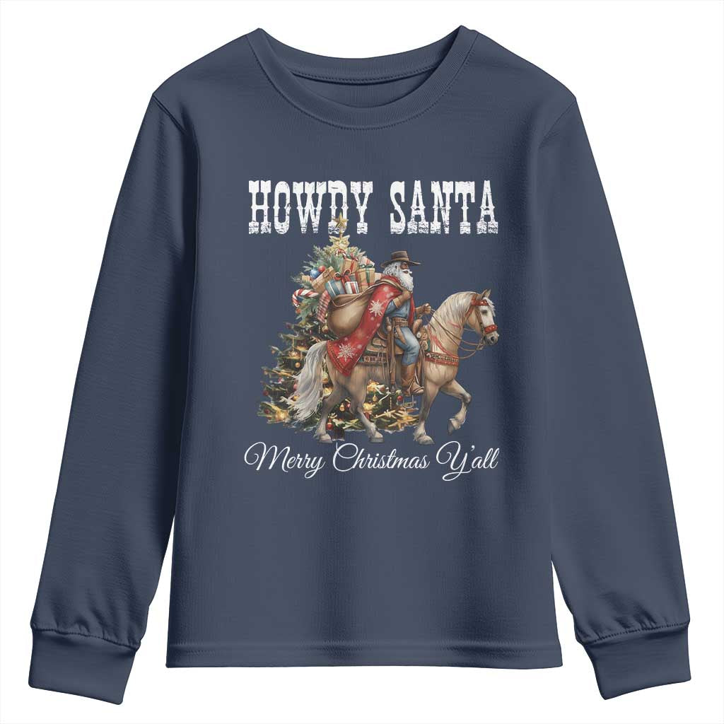 Black Santa Christmas Youth Sweatshirt African American Western Cowboy - Print Your Wear