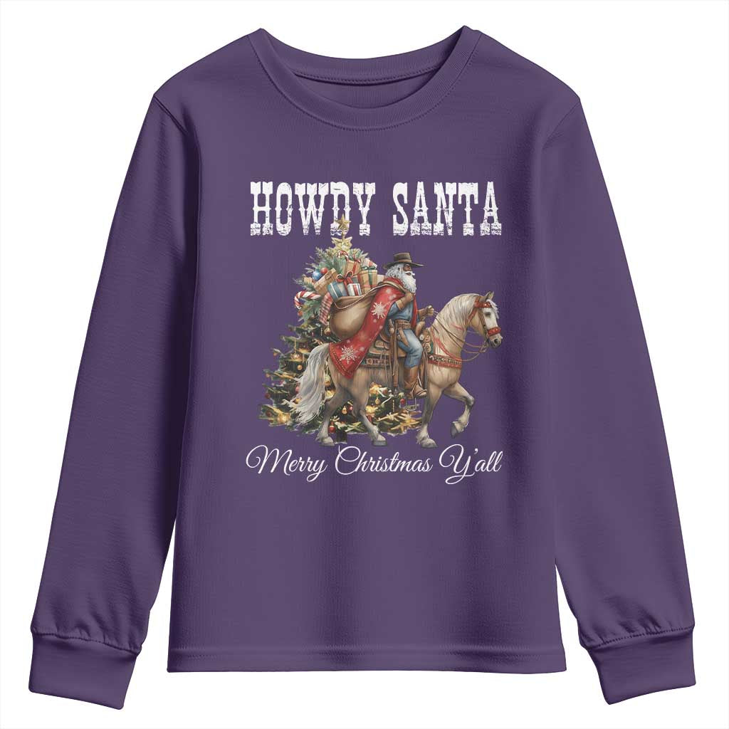 Black Santa Christmas Youth Sweatshirt African American Western Cowboy - Print Your Wear