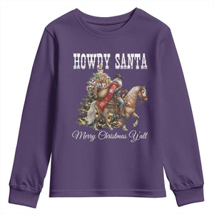 Black Santa Christmas Youth Sweatshirt African American Western Cowboy - Print Your Wear