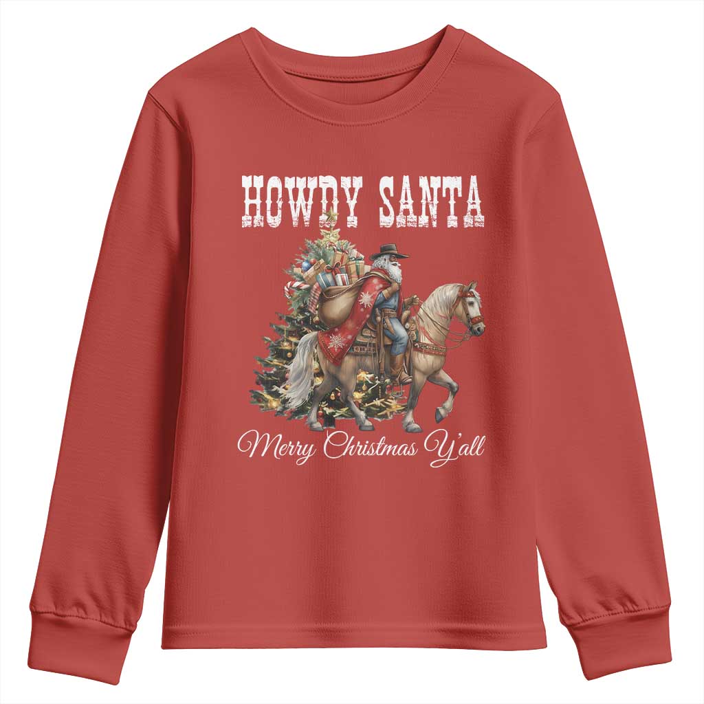 Black Santa Christmas Youth Sweatshirt African American Western Cowboy - Print Your Wear