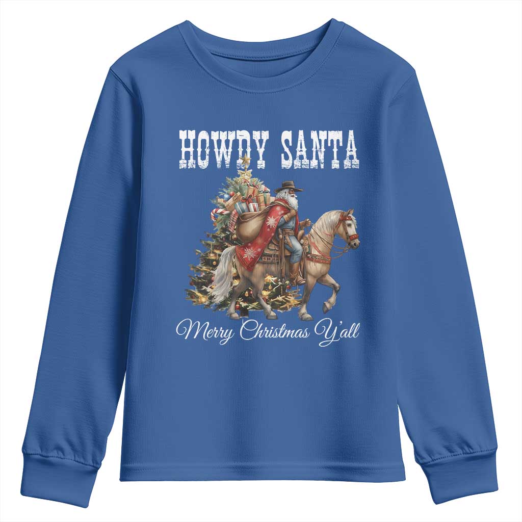 Black Santa Christmas Youth Sweatshirt African American Western Cowboy - Print Your Wear