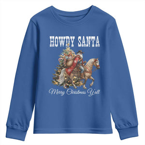 Black Santa Christmas Youth Sweatshirt African American Western Cowboy - Print Your Wear