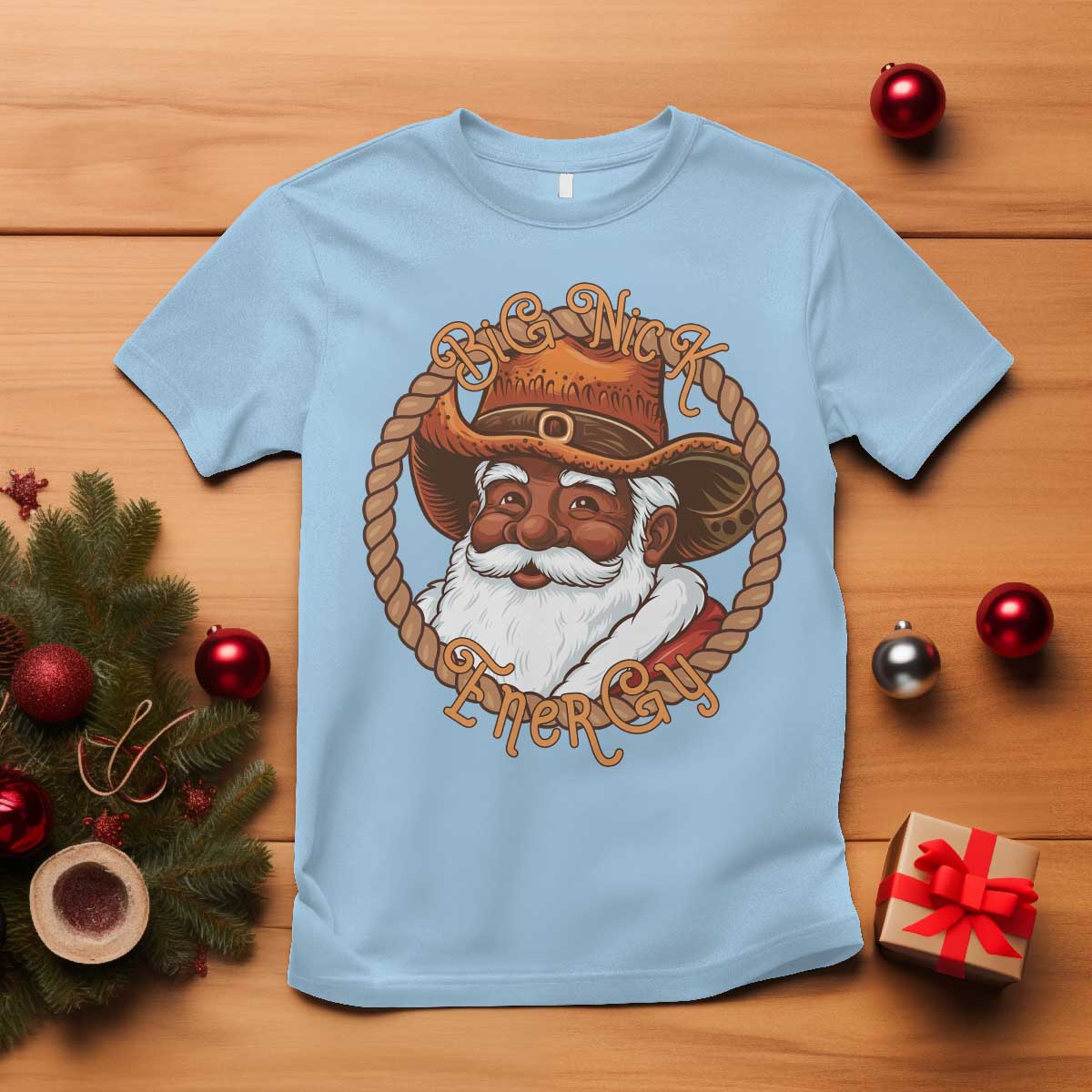 Black Santa Christmas T Shirt Big Nick Energy TS14 Light Blue Print Your Wear