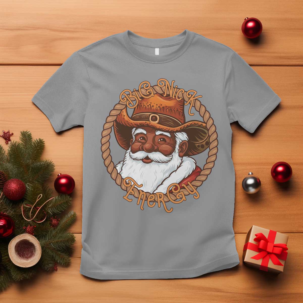 Black Santa Christmas T Shirt Big Nick Energy TS14 Sport Gray Print Your Wear