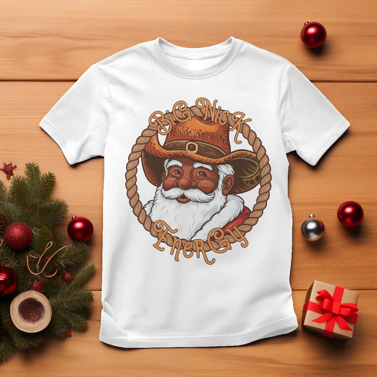 Black Santa Christmas T Shirt Big Nick Energy TS14 White Print Your Wear