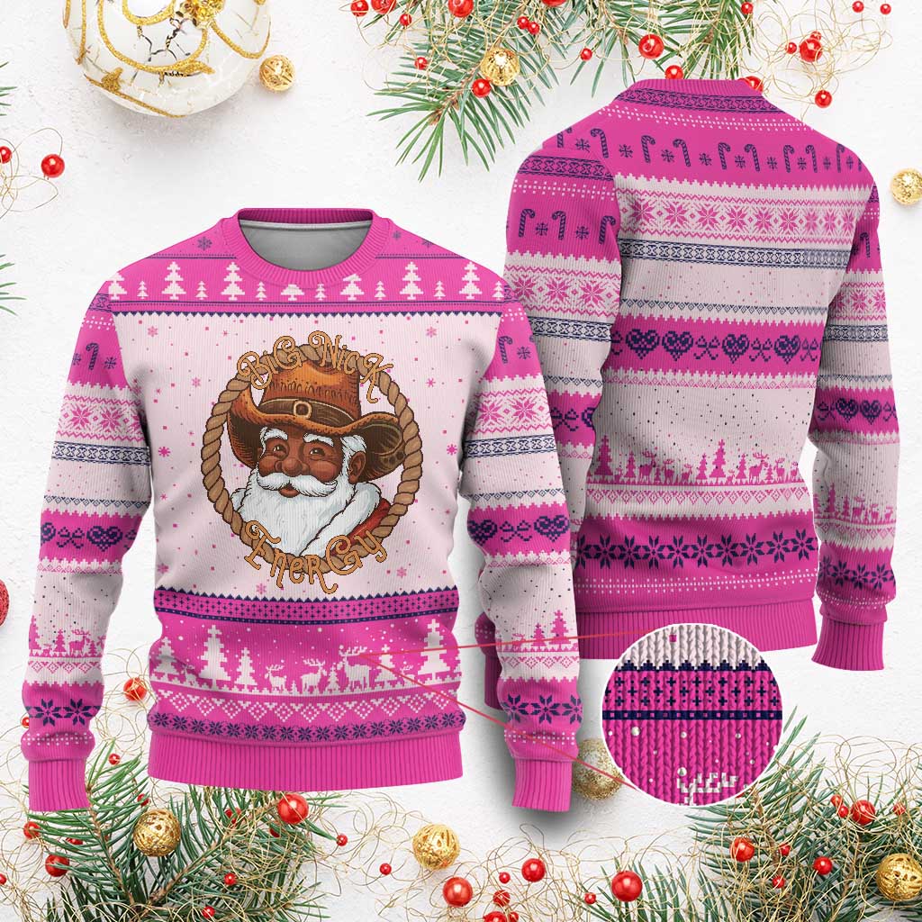 Black Santa Xmas Ugly Christmas Sweater Big Nick Energy TS14 Hot Pink Print Your Wear