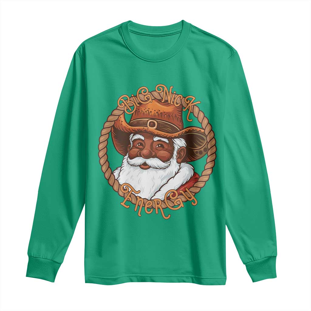 Black Santa Christmas Long Sleeve Shirt Big Nick Energy TS14 Irish Green Print Your Wear