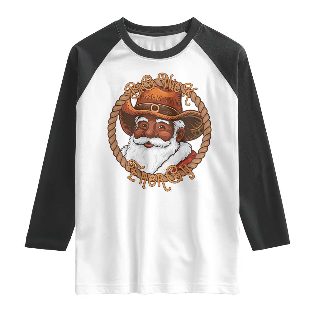 Black Santa Christmas Raglan Shirt Big Nick Energy TS14 White Black Print Your Wear