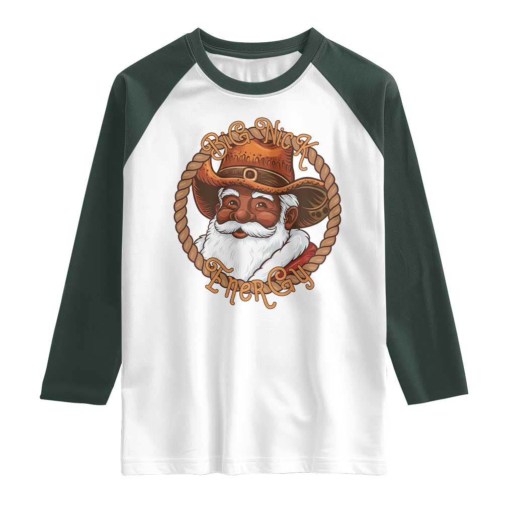 Black Santa Christmas Raglan Shirt Big Nick Energy TS14 White Dark Forest Green Print Your Wear
