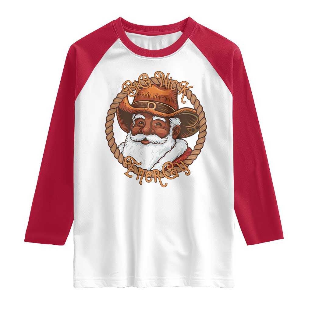 Black Santa Christmas Raglan Shirt Big Nick Energy TS14 White Red Print Your Wear
