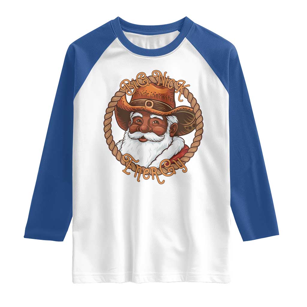 Black Santa Christmas Raglan Shirt Big Nick Energy TS14 White Royal Print Your Wear